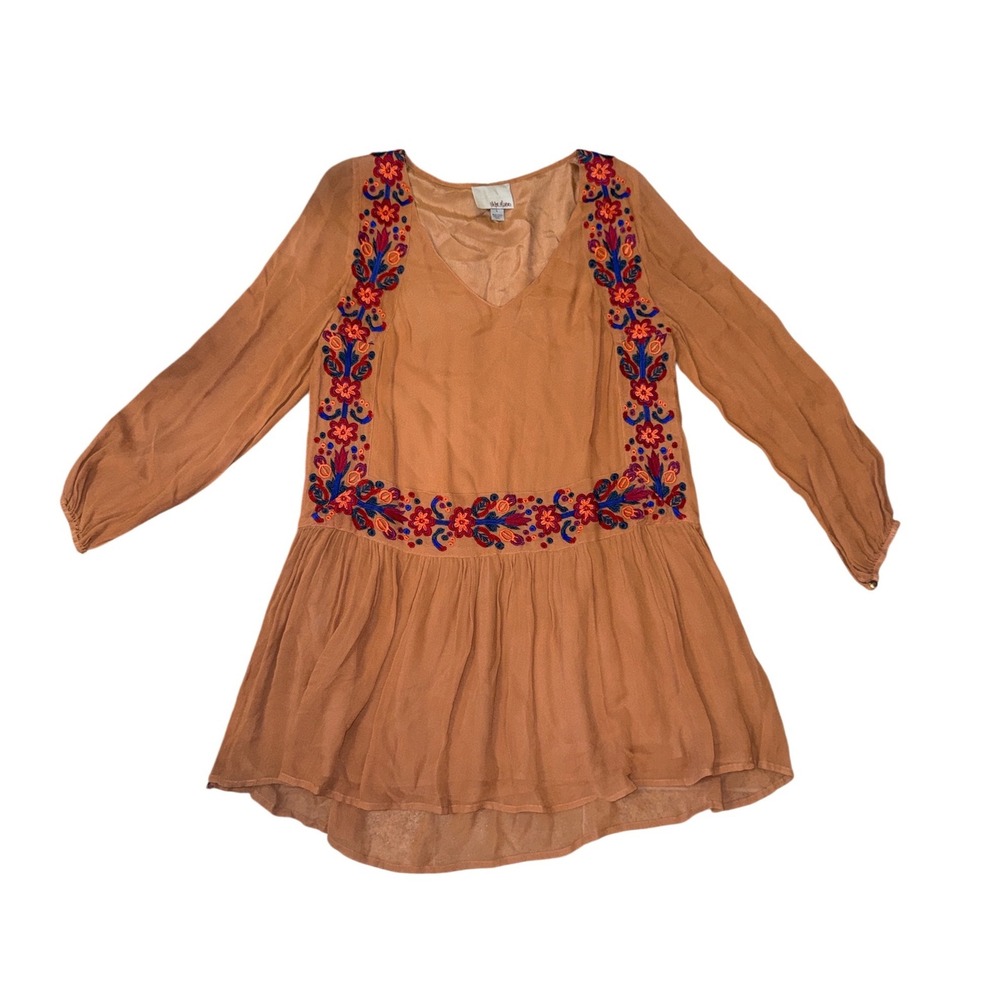 Chloe Oliver Tunic Top Womens Size Large Orange Good Embroidered Boho Peplum